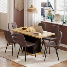 Extendable Dining Table And Chairs Set Of 6, Rectangular Dining Table With Storage Rack And Padded Chairs, Durable Dining Furniture Set Suitable For Dining Room And Kitchen - Wood & Black Table + Brown PU Chair - View 12