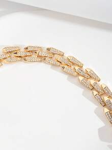 1pc Luxury Elegant Sparkling Cubic Zirconia Small Round Design Bracelet Suitable For Women Wedding Banquet Wear, Gift Box Not Included - Yellow Gold - View 4