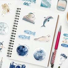 56PCS Light Blue Ins Coastal Aesthetic Stickers Cartoon Summer Beach ...