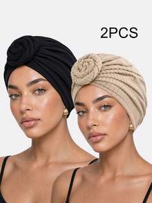 2 piezas Sombreros de moda con estampado floral espiral y colorido de estilo bohemio para mujer, turbante apto para uso diario - Multicolor - Ver 6