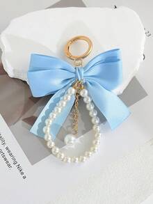 1pc Women's Keychain, Bowknot Pearl Keychain Pendant, Creative Colorful Bag Charm, Key Gift - Multicolor - View 5