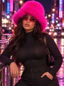 1pc Y2K Style Autumn/Winter Faux Fur Bucket Hat, Fluffy Wide Brim Street Fashion Warm Ear Protection Hat, Suitable For Halloween Party - Plush Bucket Hat - View 3