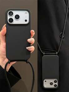 Crossbody Neckrope Lanyard Solid Color Matte Shockproof Phone Case Compatible With IPhone 18 Pro Max 18Pro 17 Pro Max 17 Pro 16 Pro Max 15 Pro Max 14 Pro Max 13 Pro Max 12 Pro Max 16 15 14 Plus 17 Luxury Outdoors Anti-Drop Shell Minimalist Portable Adjustable Detachable Shoulder Strap Rope Soft Back Cover - Black - View 1