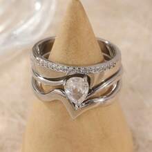 3pcs Set High-End Bohemian Style Rings, Unique Engagement & Wedding Rings For Women - Silver - View 3