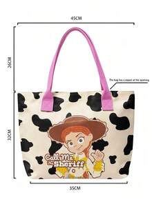 Miniso 迪士尼玩具總動員 傑西「Call Me Sheriff」帆布托特包，牛紋手柄單肩包，適合日常使用 - 粉色 - 查看 6