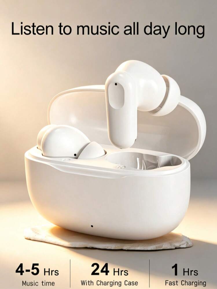 True Wireless Bluetooth Earbuds With Built-In Microphone For Clear Calls, Long Battery Life, Sweat-Resistant Design, Compatible With IOS And Android Devices, Suitable For Fitness, Running And Daily Use - White - View 10