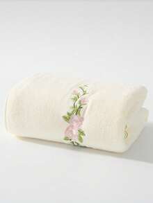 1pc-Rose Embroidered Large Bath Towel, Size 90*170 Cm, Soft And Thick, Quick-Drying, Dedicated For Home Bathing. Exquisite Rose Embroidery Adds A Gentle Atmosphere, Fluffy And Comfortable Touch, No Shedding, Available In Beige And Pink, Combining Practicality And Sweet Appearance. - Multicolor - View 12