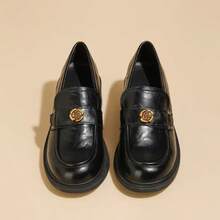 Height-Increasing British Style Loafers For Petite Women, New Autumn Camellia Commuter Slip-On Thick Sole Loafers - Black - View 5
