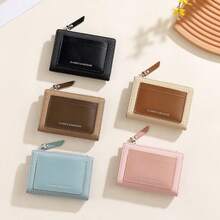 Women's Bi-Fold PU Woven Clutch Wallet, Multiple Card Slots, ID Window, Zipper Coin Pocket, Portable Small Wallet - Multicolor - View 6