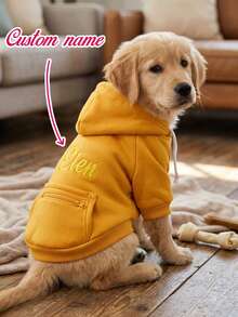 Custom Embroidered Name Dog Hoodie, Warm Pet Hooded Sweatshirt With Zipper Pocket, Fall‑Winter Daily Wear For Small Dogs, Personalized Custom Present, Birthday & Holiday Keepsake Gift For Puppies - 1 Set - View 1