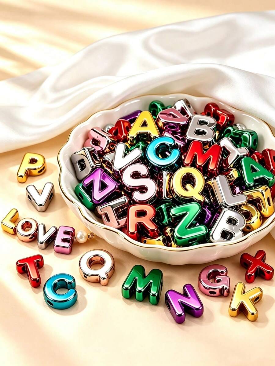 18/38/58pcs Large 20mm Letter Beads, Mixed Metallic Colors, Random A-Z Acrylic Letters, Suitable For Making Jewelry, Bracelets And Keychains - Assorted Colors - View 1