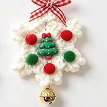 1pc Christmas Decorations Handmade Knitted Christmas Snowflake Ornament Yarn Snowflake Decor Christmas Tree Window Hanging Bell Ornament Christmas - Multicolor - View 6