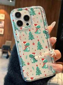 1 buah Casing Ponsel TPU Transparan Motif Dinosaurus Hijau dengan Topi Santa dan Pohon Natal, Kompatibel dengan iPhone 18 Pro Max 17 Pro Max 16 Pro Max 15 Pro Max 14 Pro Max & 11/12/13/14/15/16/17/18 Pro/Plus - MultiWarna - View 3