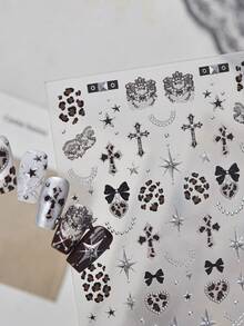 1Sheet Metallic Craft Nail Stickers Multi‑Size Silver Star Cross ...