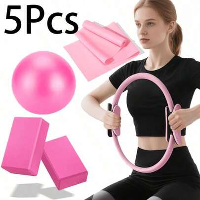 5-Piece Home Fitness Equipment Set - Pilates Ring And Yoga Block Set, Includes Resistance Band, Fitness Ball And Stretching Band - Full Body Workout Equipment For Core Strength And Body Shaping