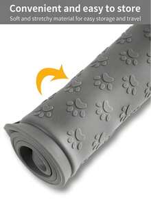 1pc Silicone Pet Feeding Mat With High Edge Design, Waterproof Anti-Spill Dog & Cat Food Mat, Non-Slip Paw Pattern Water Bowl Placemat, Washable Wipeable Rollable Floor Protection Tray, Suitable For Puppies & Kittens - Grey - View 6