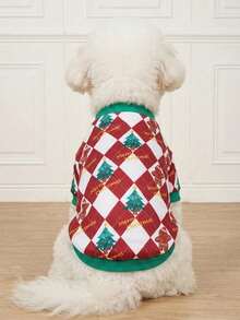 LUCKIE PAL 1pc Christmas Argyle Christmas Tree Gingerbread Man MerryChristmas Fun Pattern Pet Sweatshirt, Anti-Flea, Reduce Shedding, Warm And Breathable, Suitable For Small And Large Dogs And Cats, Indoor And Outdoor - Multicolor - View 7