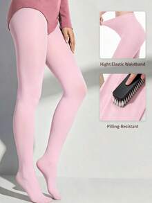 1 Pair Women's Light Pink Matte Velvet Tights, High Elasticity Skin-Friendly Slimming Leggings For Dating And Daily Wear - Baby Pink - View 1