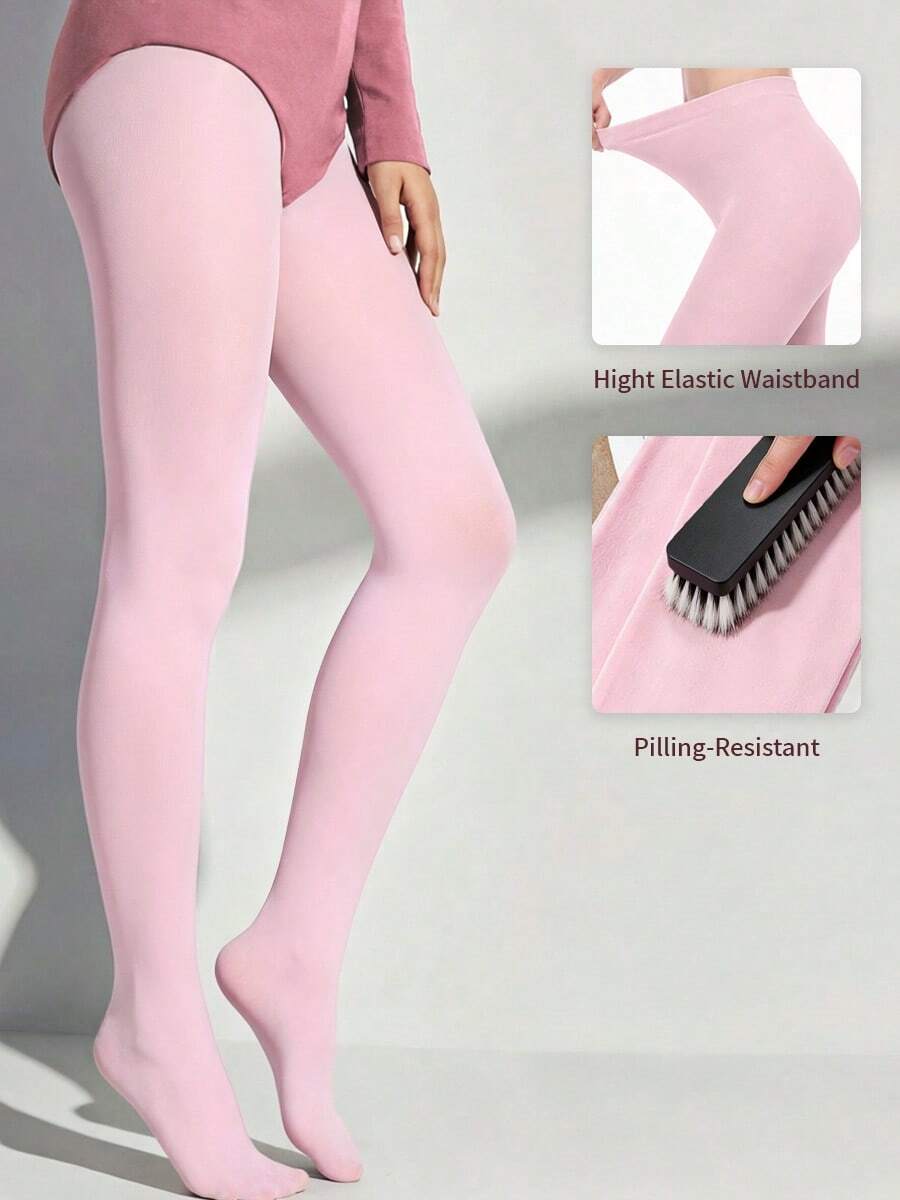 1 Pair Women's Light Pink Matte Velvet Tights, High Elasticity Skin-Friendly Slimming Leggings For Dating And Daily Wear - Baby Pink - View 1
