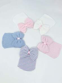 YIYIQCSJ 1pc Baby Newborn Hat Set Striped Pattern Bowknot Decor Cute Brimless Soft Hat Suitable For Baby Girls Boys 0-3 Months - Multicolor - View 7