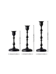 3pcs Matte Black Vintage Metal Taper Candle Holders, Desktop Decor Candle Holders, Suitable For Dark-Toned Home, Wedding And Holiday Party Tabletop Decoration, Candles Not Included - A - View 4