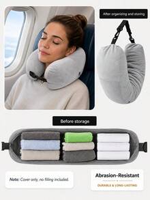 Adjustable U-Shaped Travel Neck Pillow, Wide And Comfortable Design, With Convenient Zipper, Portable, Suitable For Car, Train, Office And Airplane, Ideal For Long-Distance Flights - Multicolor - View 17
