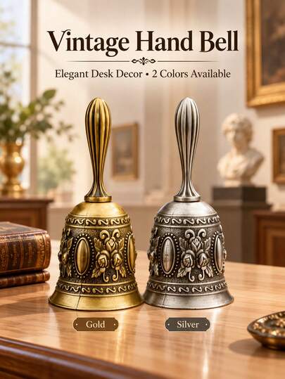 Retro Relief Brass Hand-Shaken Offering Bell, Antique Distressed Handheld Spirit Calling Bell, Taoist Ritual Soul Summoning Bell Hall Blessing Offering Requisite Desktop Display Craft Gift