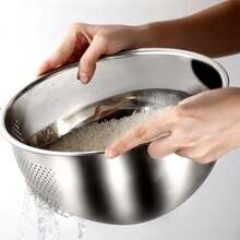 Thickened Stainless Steel Colander Basin, Multi-Functional Vegetable And Fruit Washing Bowl, Kitchen Rice Strainer And Colander - Slanted Drainer Basket - View 2