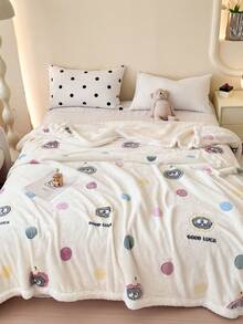 1pc Beige Cartoon Pattern Blanket, Warm & Thick, Soft & Comfortable, Suitable For Home Decor, Bed, Sofa, Office, Room Decoration, Dorm, Machine Washable, Back To School Dorm Decor College Decor - Beige - View 4