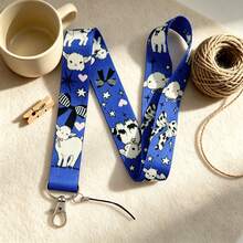 1 Piece Cute Cartoon Lamb Print Lanyard ID Card Holder, Blue Sheep Badge Cover, Neck Strap For Student Office Work, Lovely Gift - Multicolor - View 4