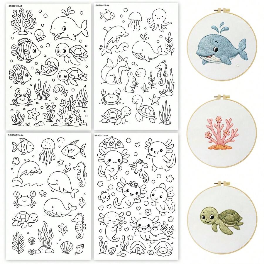 DIY Embroidery Stabilizer, A4 Size Self-Adhesive Water Soluble Non-Woven Auxiliary ,Deep-Sea Fish Design, For Beginner's To Use In Embroidery Projects