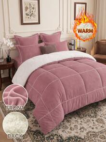 1pc Ultra Soft Fleece Quilt Core, Skin-Friendly Lightweight Breathable, Comfortable Sleep, Durable Anti-Pilling, Square Stitching Fluffy, Bedroom Decor, Suitable For All Seasons, No Pillow And Pillowcase Included, Home Decor, Back To School Season - Red Bean Paste Color - View 1