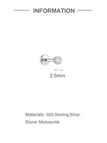 1 pieza Pendientes de botón de mujer de plata de ley 925 con moissanita, pendientes de cartílago redondos, diseño de espalda plana, adecuados para uso diario, boda, compromiso, joyería fina - Plateado - Ver 20