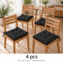 40 X 40 X 4 Cm Chair Seat Cushions, Square Polyester Chair Pads, 1, 2, 4 Or 6 Piece Packs, 8 Solid Colours - Black - View 5