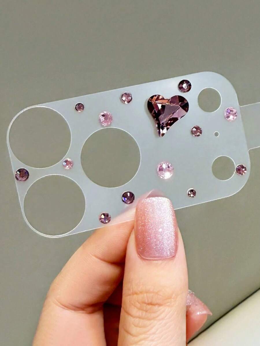 Luxury 3D New Color Heart Rhinestone Camera Lens Protector Film, Compatible With IPhone 18ProMax 18Pro 17ProMax 17Pro, Lens Protector Film Cover - Plum - View 1