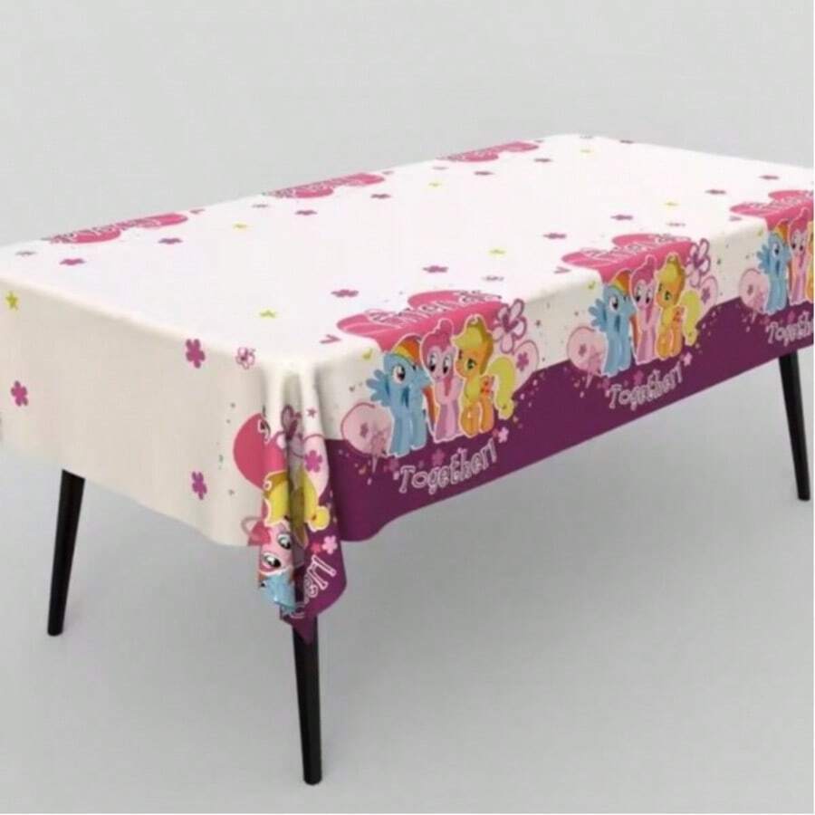 Hasbro My Little Pony Disposable Birthday Tablecloth, Camping Birthday Party Supplies, Table Decor, PET Material Aluminum Foil Tablecloth - A - View 1