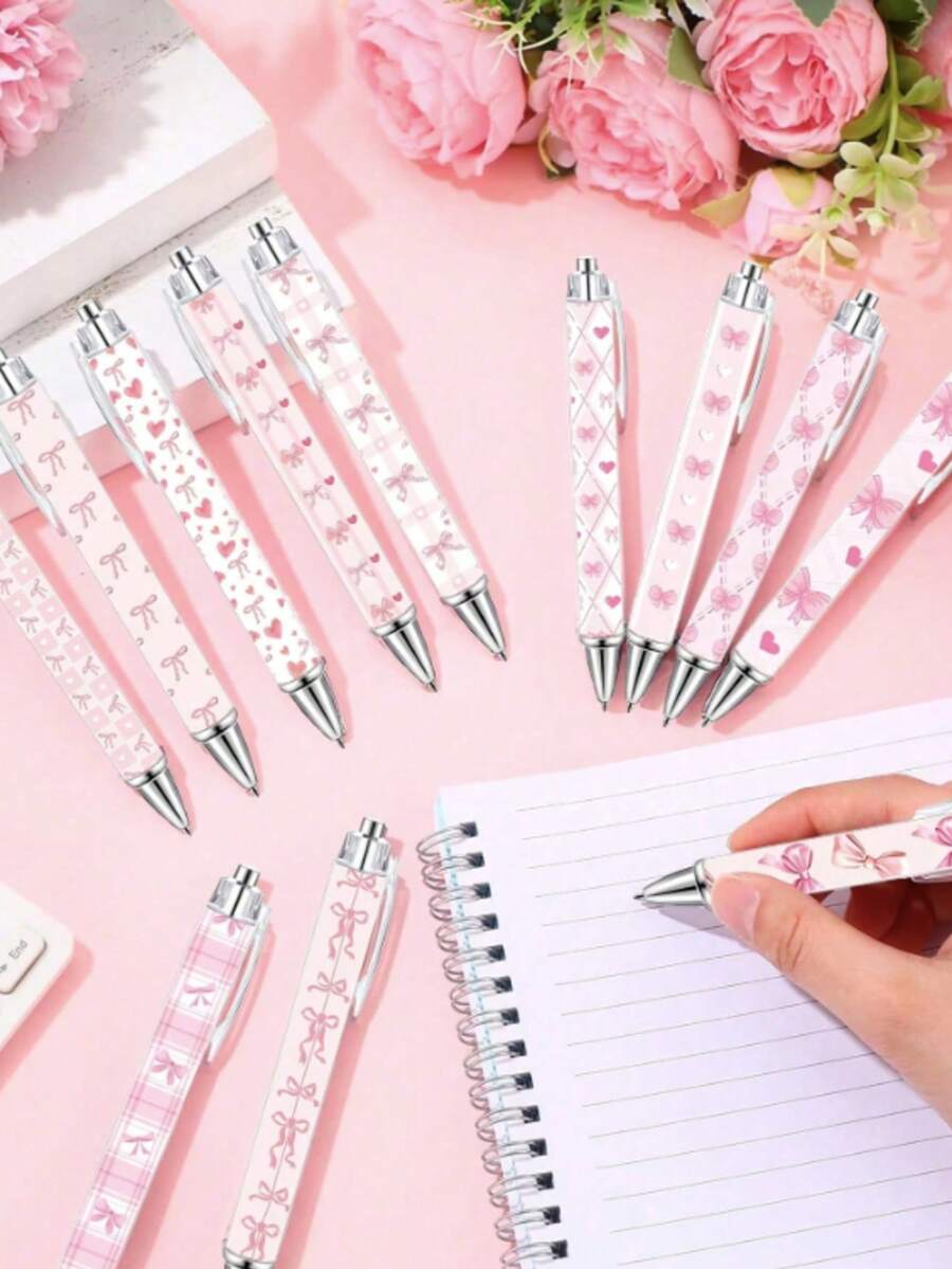 20pcs Pink Bow Pens, Cute And Compact Jertick Style Pens, Heart-Shaped Design, 0.5mm Black Ink. Perfect For Office And Journaling, A Thoughtful Gift For Women, Also Suitable For Halloween And Birthday Parties. - Color: Random - View 1