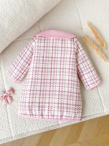 Autumn/Winter Baby Girl Cute Pink Plaid Lapel Single-Breasted Princess Style Atmosphere Jacket - Pink - View 2