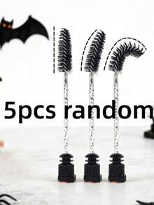 Random Pattern 5/3/1pc Halloween Theme Eyelash Glue Applicator, Crystal Stem Eyelash Brush, Spiral Stem Eyelash Brush, Eyebrow Brush. Multiple Halloween Theme Patterns. Used For Grooming And Styling, Eyelash Brush. - Multicolor - View 10