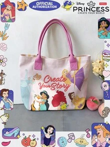 Miniso Disney Princess Canvas Tote Bag With Light Pink Multi-Princess & "Create Your Story" Print For Daily Use - Pink - View 7