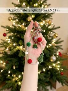 Natal - 1 Buah Gantungan Kunci Mobil Liontin Pohon Natal Manik-manik Kristal Imitasi Buatan Tangan (Casing Kunci Tidak Termasuk) - Gaya acak - View 2