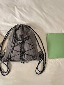 Grey Drawstring Bag, Large Capacity Multi-Functional Drawstring Backpack, Fashionable Sports, Suitable For School, Commuting, Daily Casual Use, Cute Design - Grey - View 6