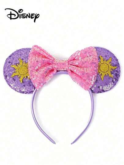 Hasbro 1pc Princess Sequin Purple Sunflower Pink Bow Headband, Perfect For School Parties, Costume Parties, Role Play And Theme Park Events, Theme Park Visits, Cosplay Parties, Holiday Party Hair Accessories, Fun Photo Props, Amusement Park Accessories, Suitable For Birthday Parties And Easter Events, Comes With Cute Bow Cartoon Hair Clip, Can Be Worn For Travel, Suitable For Masquerade Balls, Role Play, Theme Parks