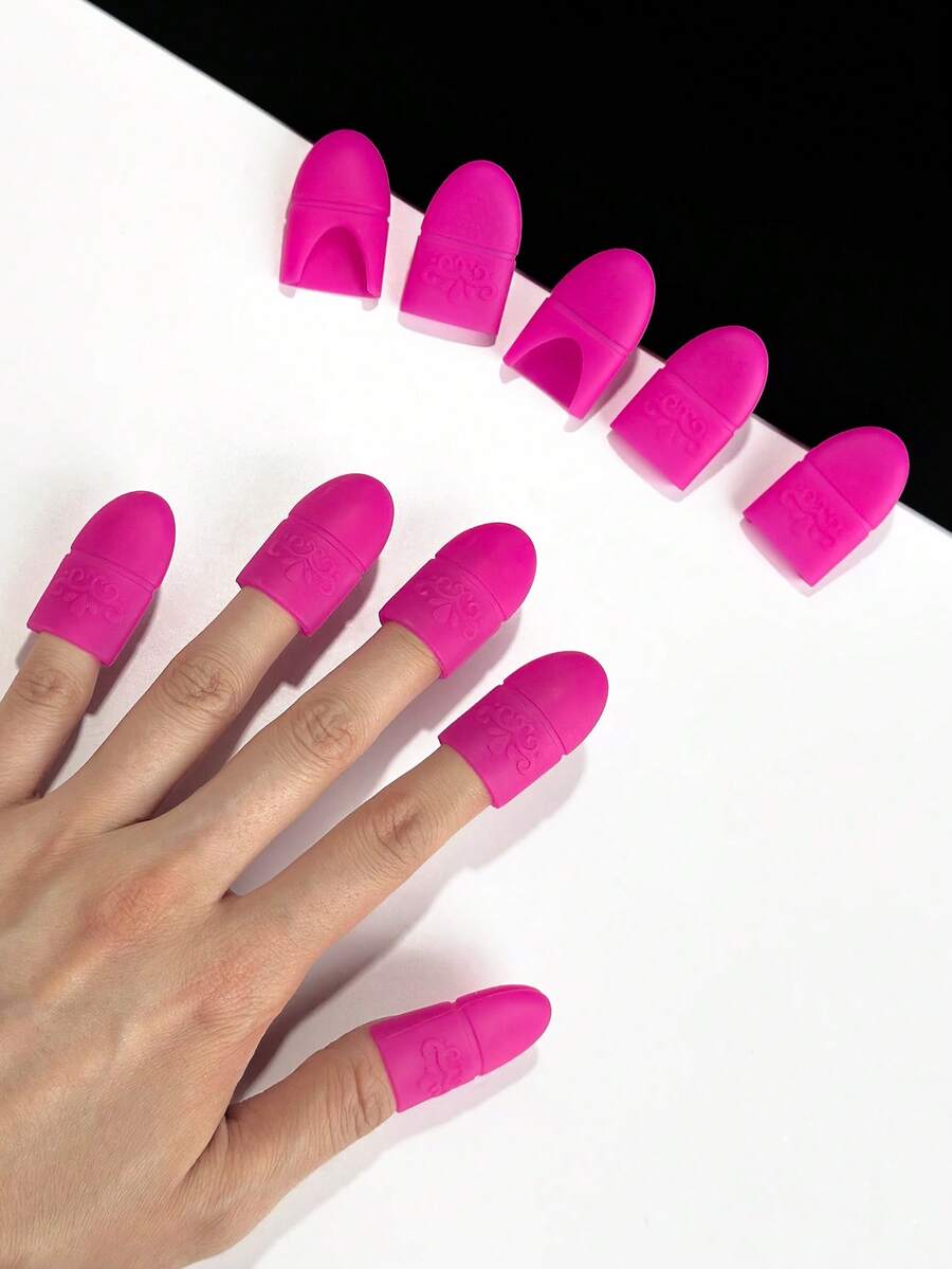 10pcs Rose Red & Pink Silicone Nail Removal Finger Protectors, Soft Elastic Trim, Non-Constricting, Reusable, For Nail Salon And Home Use, Gel Polish & Extension Nail Removal - Multicolor - View 1