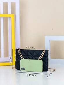 1pc Girls' Solid Color Geometric Quilted Chain Bag, Detachable Thin Chain Shoulder Strap, Fashion Date Commute Small Square Bag - M1166 - View 7
