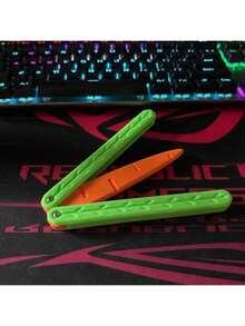 1pc Luminous Radish Toy, Fidget Balisong Trainer, Glow In The Dark Plastic Swing Knife, Stress Relief Novelty Hand Spinning Toy For Teens - Multicolor - View 4