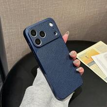 豪華 PU 皮革荔枝紋理啞光手機殼，適用於 iPhone 18 Pro Max 18 Pro，防指紋硬殼，適用於 17 Pro Max 16 Pro Max 15 14 Plus 13 Pro Max 12 11 16e 17e，18 & 17 系列大窗蓋 - 深藍色 - 查看 3