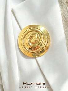 1pc Vintage Gold Stainless Steel Spiral Brooch, Geometric Round Large Brooch, Coat & Suit Accessory - Gold - View 4