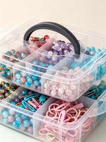 1pc Multi-Layer Divided Transparent Plastic Storage Box With Handle, Thickened Transparent Material, Multi-Compartment Classification Storage, Flip Lid With Snap Seal Dust-Proof, Stackable Space-Saving Design, Portable Handle For Easy Movement, Suitable For Storing Hair Ties, Hair Clips, Jewelry, Cosmetics, Handmade Beads Accessories, Ideal For Vanity, Desk, Bedroom Use, Multi-Functional Home Storage Box, Desktop Organizer, Beauty Accessories Classification Storage Box, Handmade Small Items Storage Box, Home Desktop Tidy Storage Solution - Clear - View 10