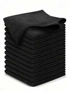 Black Flat Cleaning Cloth Set, Ultra Soft, Quick Dry And Absorbent, Suitable For Kitchen, Bathroom, Home, Household Cleaning Supplies - Black - View 10